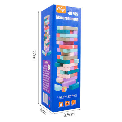 Η ισορροπία 48pcs χρωμάτισε τα ξύλινα εκπαιδευτικά παιχνίδια ουράνιων τόξων ντόμινο συσσωρευμένα φραγμοί