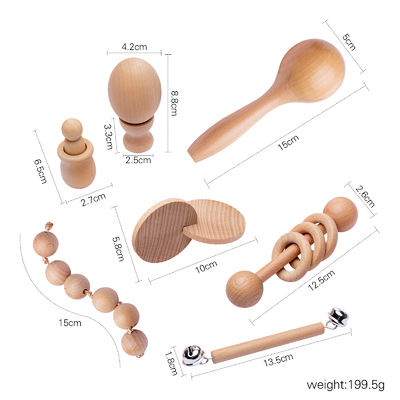 Γραφικά κουδουνίσματα 7Pc ξύλινο Teether για το ξύλινο δαχτυλίδι οδοντοφυΐας μωρών