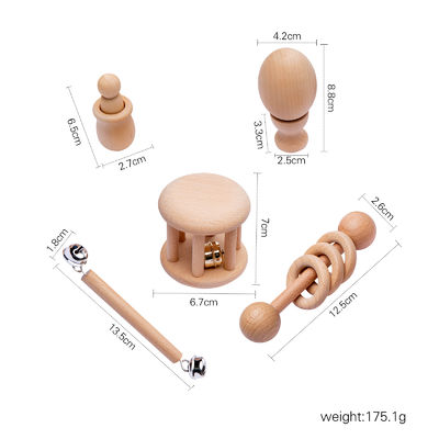 Γραφικά κουδουνίσματα 7Pc ξύλινο Teether για το ξύλινο δαχτυλίδι οδοντοφυΐας μωρών