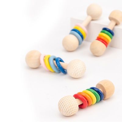 Τρωκτικό 10.7cm γυμναστικής ξύλινο ξύλινο Teethers δαχτυλιδιών κουδουνισμάτων χρηματοκιβώτιο Montessori
