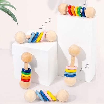 Τρωκτικό 10.7cm γυμναστικής ξύλινο ξύλινο Teethers δαχτυλιδιών κουδουνισμάτων χρηματοκιβώτιο Montessori