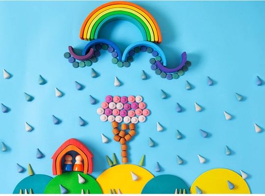 6pcs εκπαιδευτικά ξύλινα παιχνίδια Montessori στοιβαχτών ουράνιων τόξων