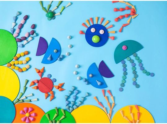 6pcs εκπαιδευτικά ξύλινα παιχνίδια Montessori στοιβαχτών ουράνιων τόξων