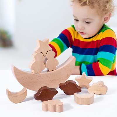 Montessori των παιδιών εκπαιδευτικά παιχνιδιών ξύλινα φραγμών αστεριών συσσωρευμένα φεγγάρι μειονεκτήματα κατάρτισης ισορροπίας μωρών Diy παιχνιδιών φραγμών ξύλινα