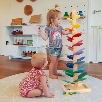 Montessori εκπαιδευτικό παιχνιδιών δέντρο μουσικής φραγμών ξύλινο με το μαρμάρινο ξύλο νοημοσύνης παιδιών παιδιών μωρών παιχνιδιών διαδρομής τρεξίματος σφαιρών