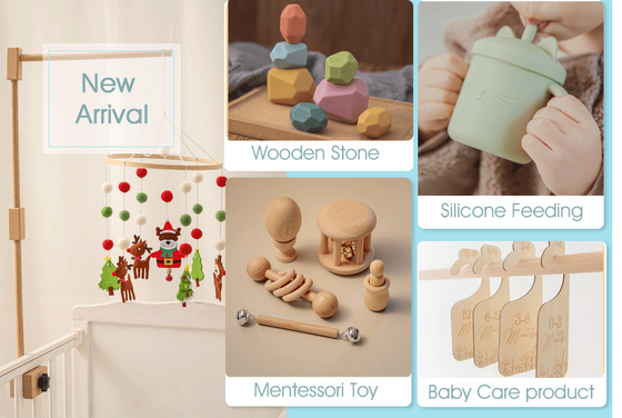 4 PC/καθορισμένο δώρο Teether κουδουνισμάτων παιχνιδιών μωρών φυσικό ξύλινο μουσικό νεογέννητο