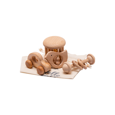 4 PC/καθορισμένο δώρο Teether κουδουνισμάτων παιχνιδιών μωρών φυσικό ξύλινο μουσικό νεογέννητο