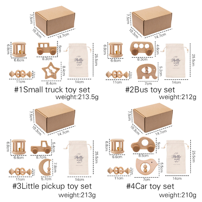 4 PC/καθορισμένο δώρο Teether κουδουνισμάτων παιχνιδιών μωρών φυσικό ξύλινο μουσικό νεογέννητο