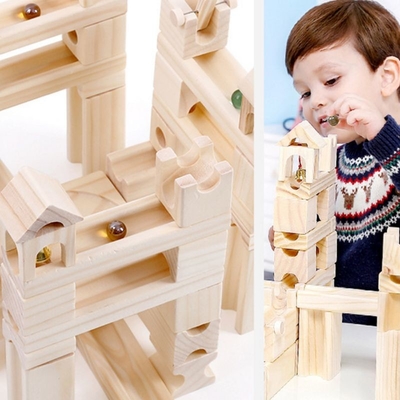 60pcs ξύλινο μαρμάρινο διαδρομής συνελεύσεων δομικών μονάδων σφαιρών γρίφων δώρο παιδιών παιχνιδιών παιδιών εκπαιδευτικό