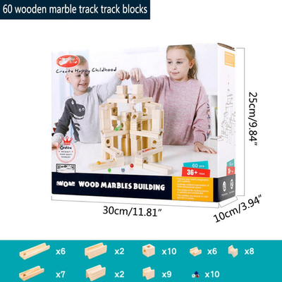60pcs ξύλινο μαρμάρινο διαδρομής συνελεύσεων δομικών μονάδων σφαιρών γρίφων δώρο παιδιών παιχνιδιών παιδιών εκπαιδευτικό