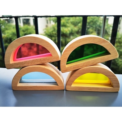 Παιδιών Montessori ξύλινο στερεό λαστιχένιο ξύλο φραγμών καθρεφτών ουράνιων τόξων παιχνιδιών αισθητήριο που συσσωρεύει τον ακρυλικό στοιβαχτή Buliding εκπαιδευτικό