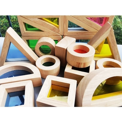 Παιδιών Montessori ξύλινο στερεό λαστιχένιο ξύλο φραγμών καθρεφτών ουράνιων τόξων παιχνιδιών αισθητήριο που συσσωρεύει τον ακρυλικό στοιβαχτή Buliding εκπαιδευτικό