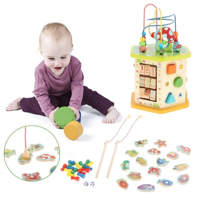 Μεγάλος ξύλινος κύβος δραστηριότητας Montessori για το νέο νήπιο μωρών παιδιών έτους