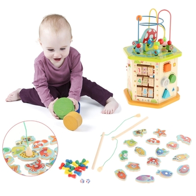 Μεγάλος ξύλινος κύβος δραστηριότητας Montessori για το νέο νήπιο μωρών παιδιών έτους