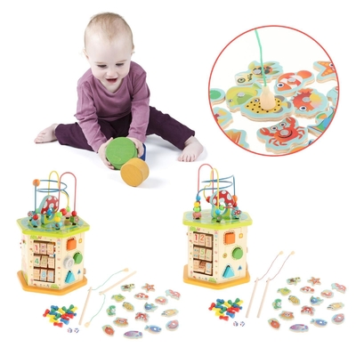 Μεγάλος ξύλινος κύβος δραστηριότητας Montessori για το νέο νήπιο μωρών παιδιών έτους