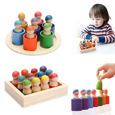 Montessori εκπαιδευτικά ξύλινα ουράνιων τόξων παιδιά γρίφων παιχνιδιών φραγμών μετρώντας