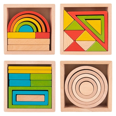 Ξύλινοι να τοποθετηθεί στοιβαχτών φραγμοί Montessori γρίφων που συσσωρεύουν το παιχνίδι για τον παιδικό σταθμό