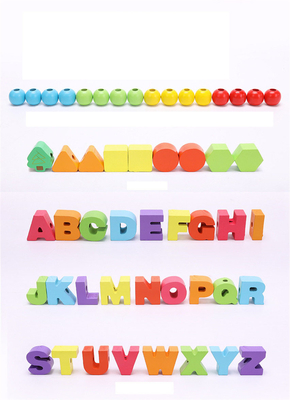 75Pcs ξύλινο αστικής κυκλοφορίας παιχνίδι σχοινιών αριθμού διακοσμημένο με χάντρες επιστολή που δένει με σπάγγο το πέρασμα κλωστής σε βελόνα