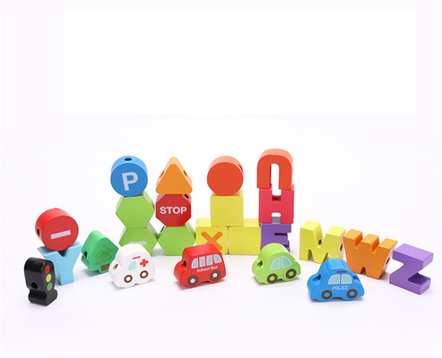 75Pcs ξύλινο αστικής κυκλοφορίας παιχνίδι σχοινιών αριθμού διακοσμημένο με χάντρες επιστολή που δένει με σπάγγο το πέρασμα κλωστής σε βελόνα
