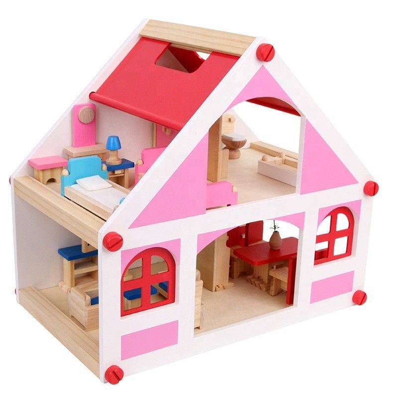 εκλεκτής ποιότητας ξύλινη Dollhouse μικρογραφία  DIY επίπλων 37.5cm Casa