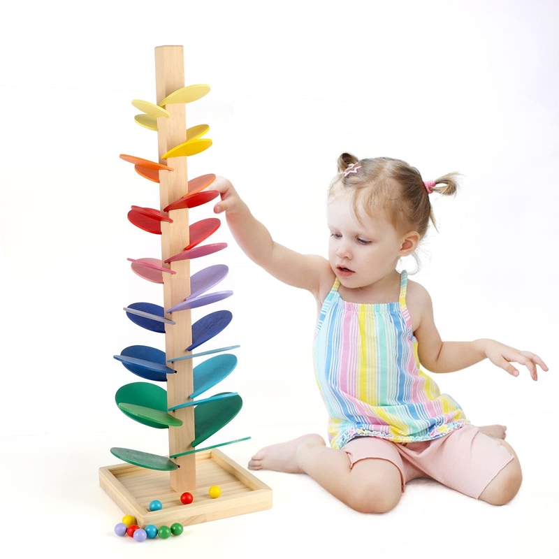 Montessori εκπαιδευτικό παιχνιδιών δέντρο μουσικής φραγμών ξύλινο με το μαρμάρινο ξύλο νοημοσύνης παιδιών παιδιών μωρών παιχνιδιών διαδρομής τρεξίματος σφαιρών