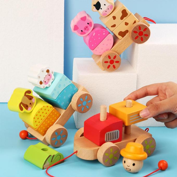 Ξύλινο εκπαιδευτικό παιχνίδι μορφής DIY φορτηγών τραίνων για τα προσχολικά παιδιά μικρών παιδιών